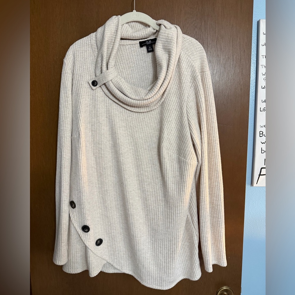 AGB Cream Cowl Neck Sweater with Button Detail